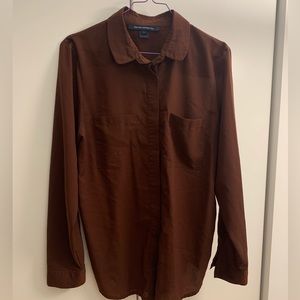 French Connection coffee brown button down shirt size L